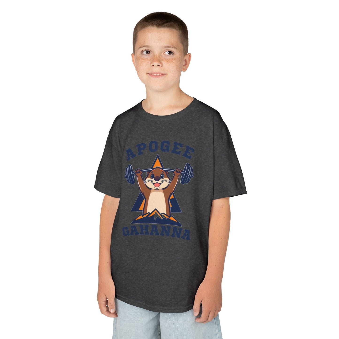 Kids Tee — Apogee Gahanna Weightlifting Mascot (Cute Otter Barbell)