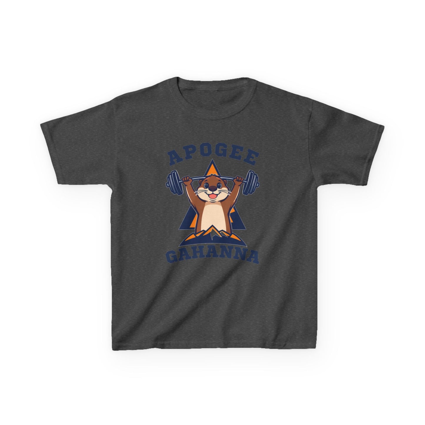 Kids Tee — Apogee Gahanna Weightlifting Mascot (Cute Otter Barbell)