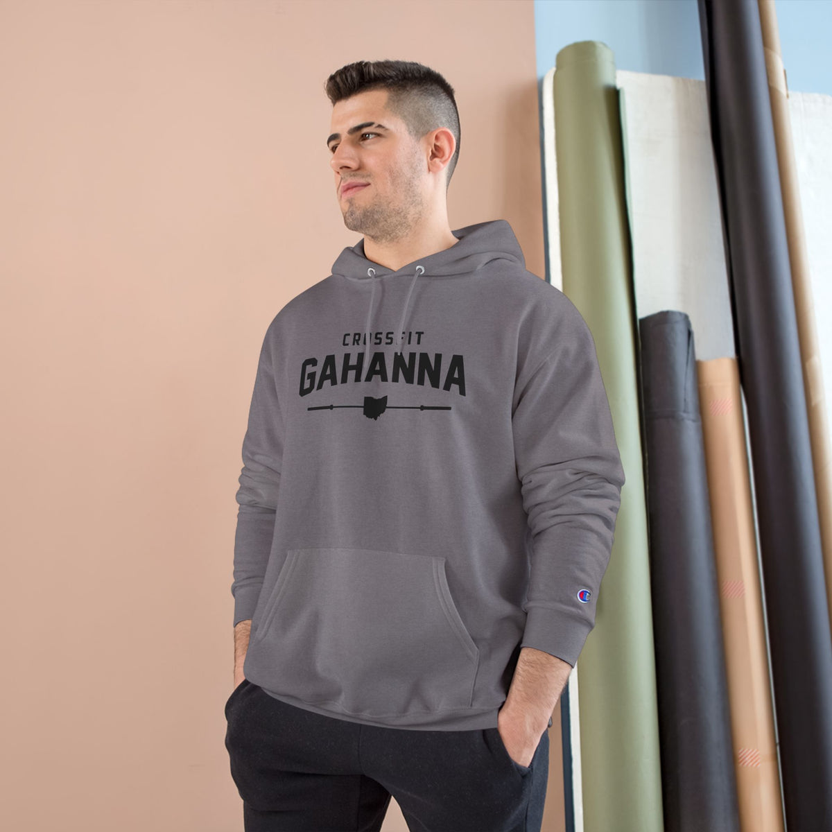 CrossFit Gahanna Champion Hoodie — White Gym Pullover with Ohio Logo