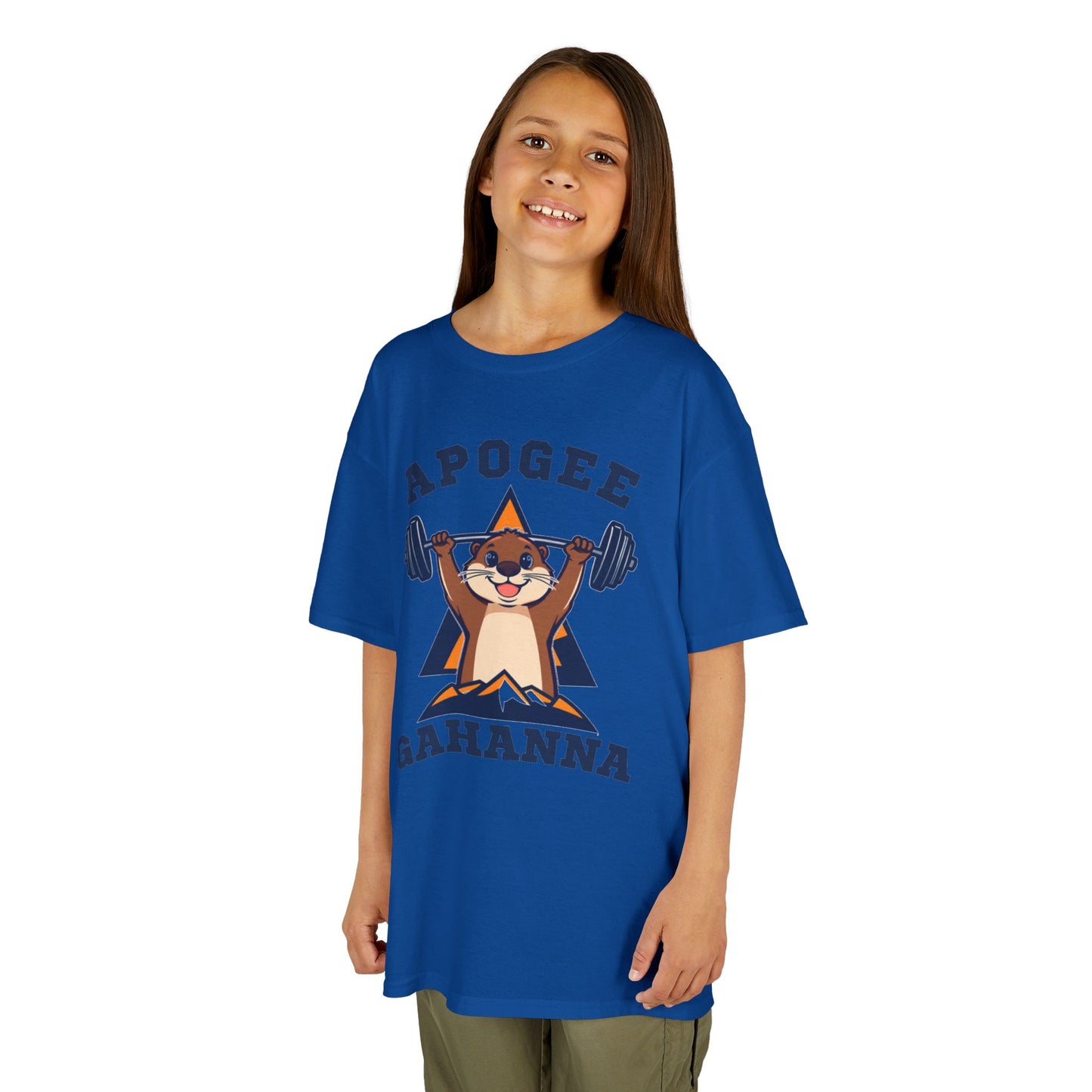 Kids Tee — Apogee Gahanna Weightlifting Mascot (Cute Otter Barbell)