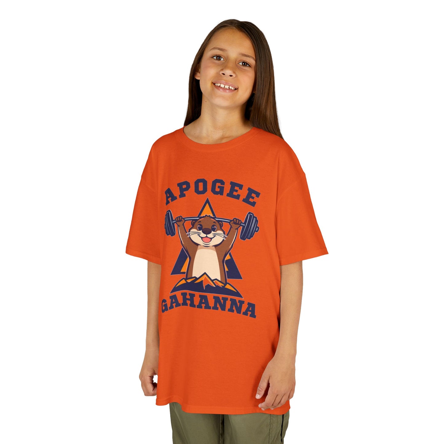 Kids Tee — Apogee Gahanna Weightlifting Mascot (Cute Otter Barbell)