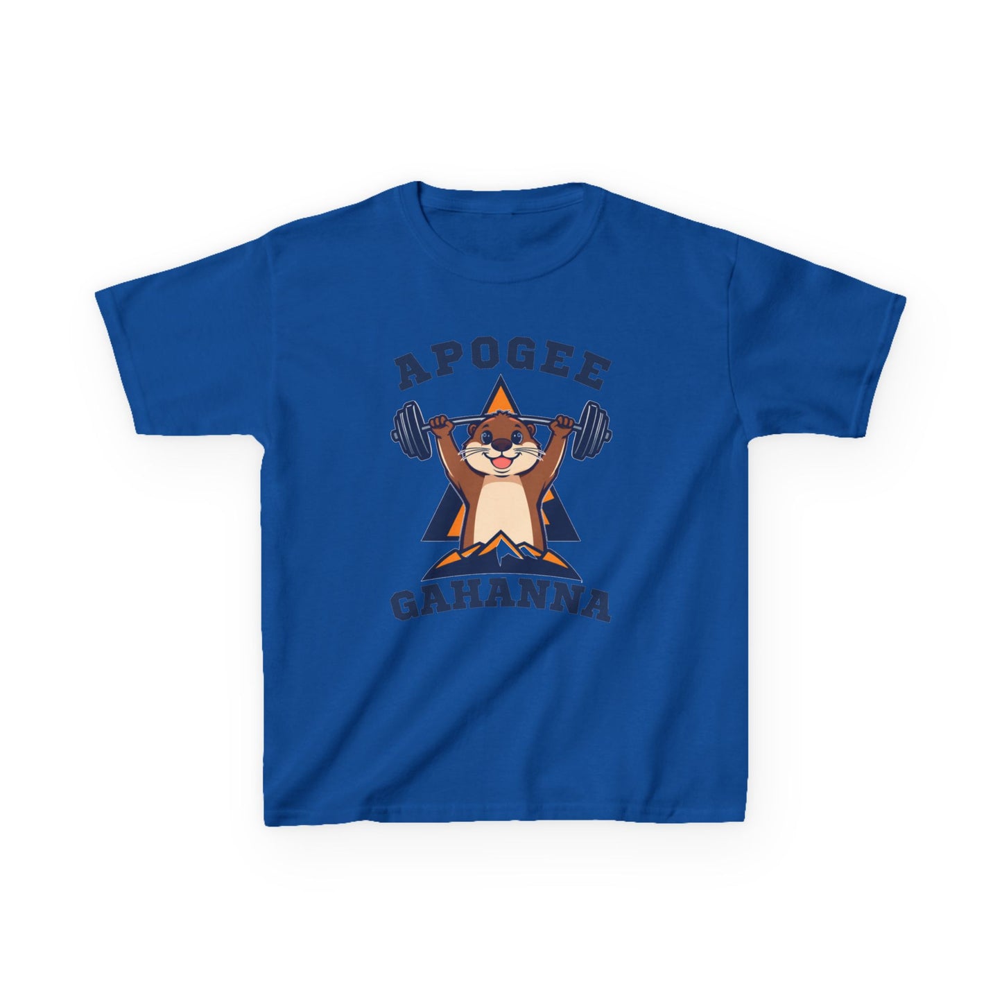 Kids Tee — Apogee Gahanna Weightlifting Mascot (Cute Otter Barbell)