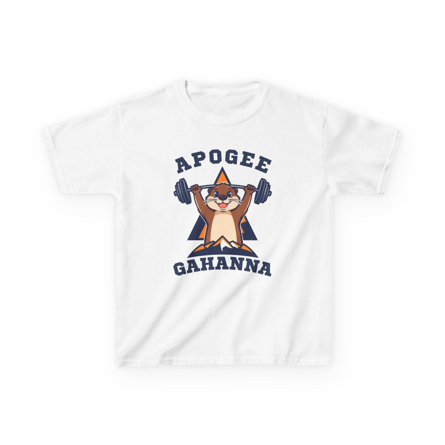 Kids Tee — Apogee Gahanna Weightlifting Mascot (Cute Otter Barbell)