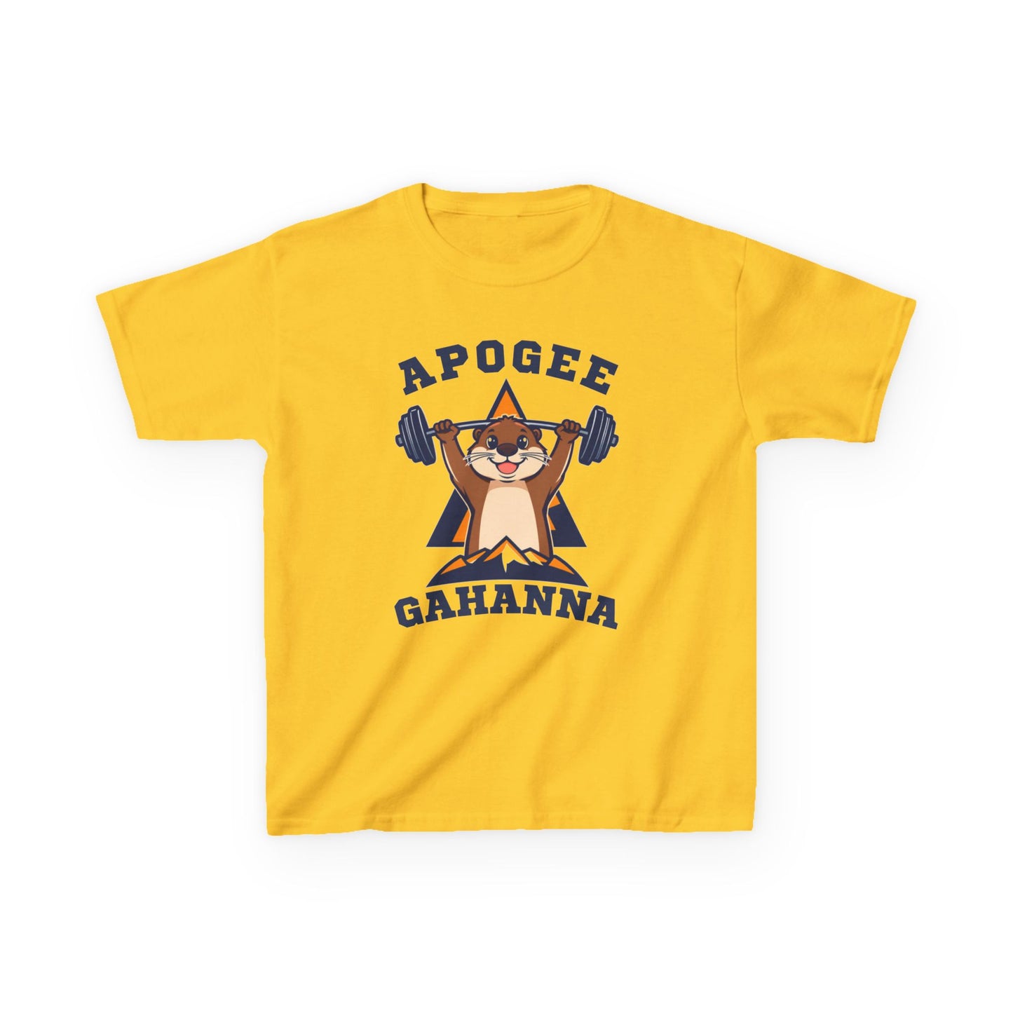 Kids Tee — Apogee Gahanna Weightlifting Mascot (Cute Otter Barbell)