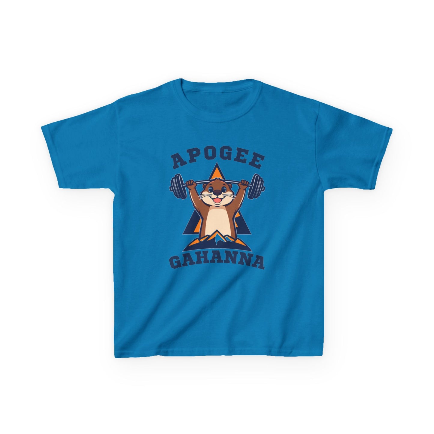 Kids Tee — Apogee Gahanna Weightlifting Mascot (Cute Otter Barbell)