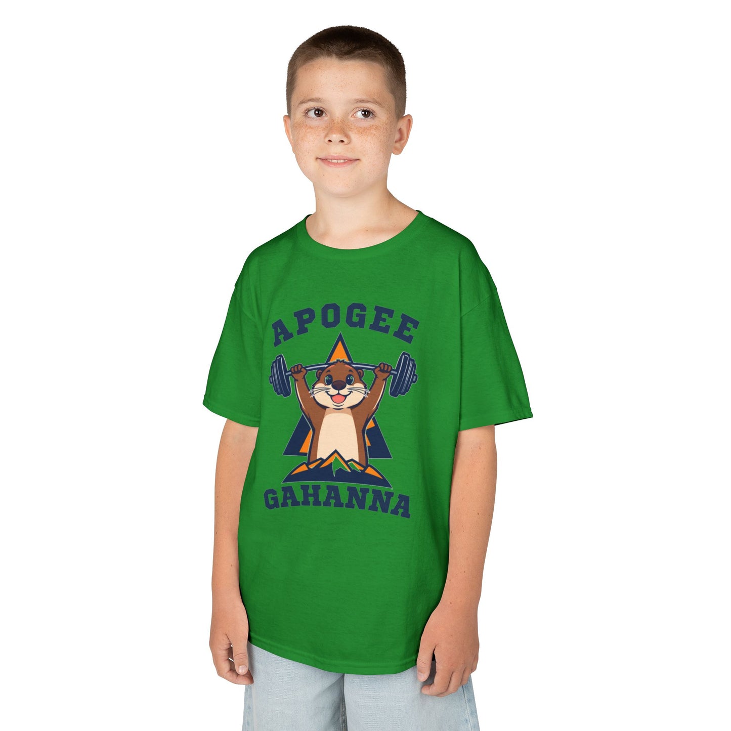 Kids Tee — Apogee Gahanna Weightlifting Mascot (Cute Otter Barbell)