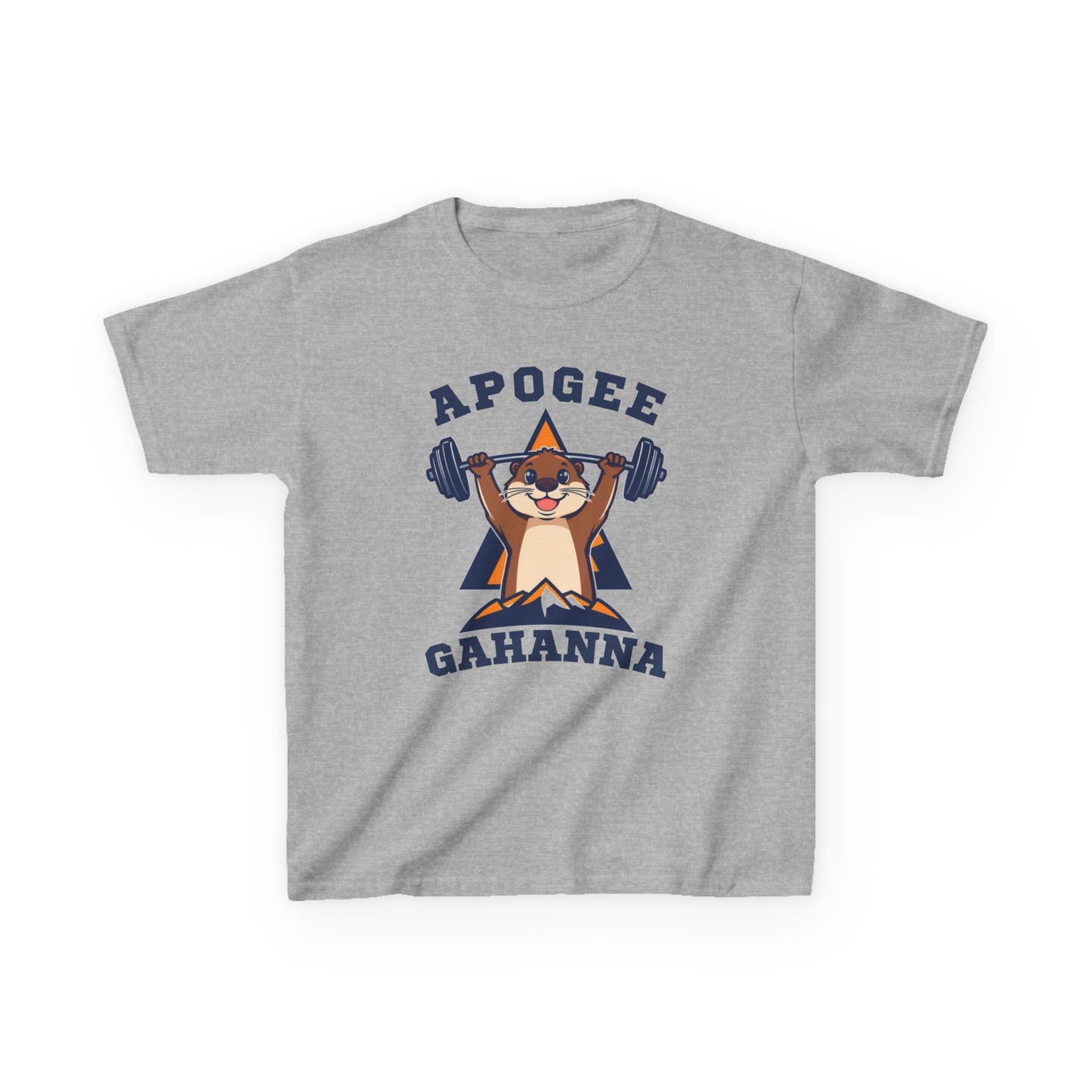 Kids Tee — Apogee Gahanna Weightlifting Mascot (Cute Otter Barbell)
