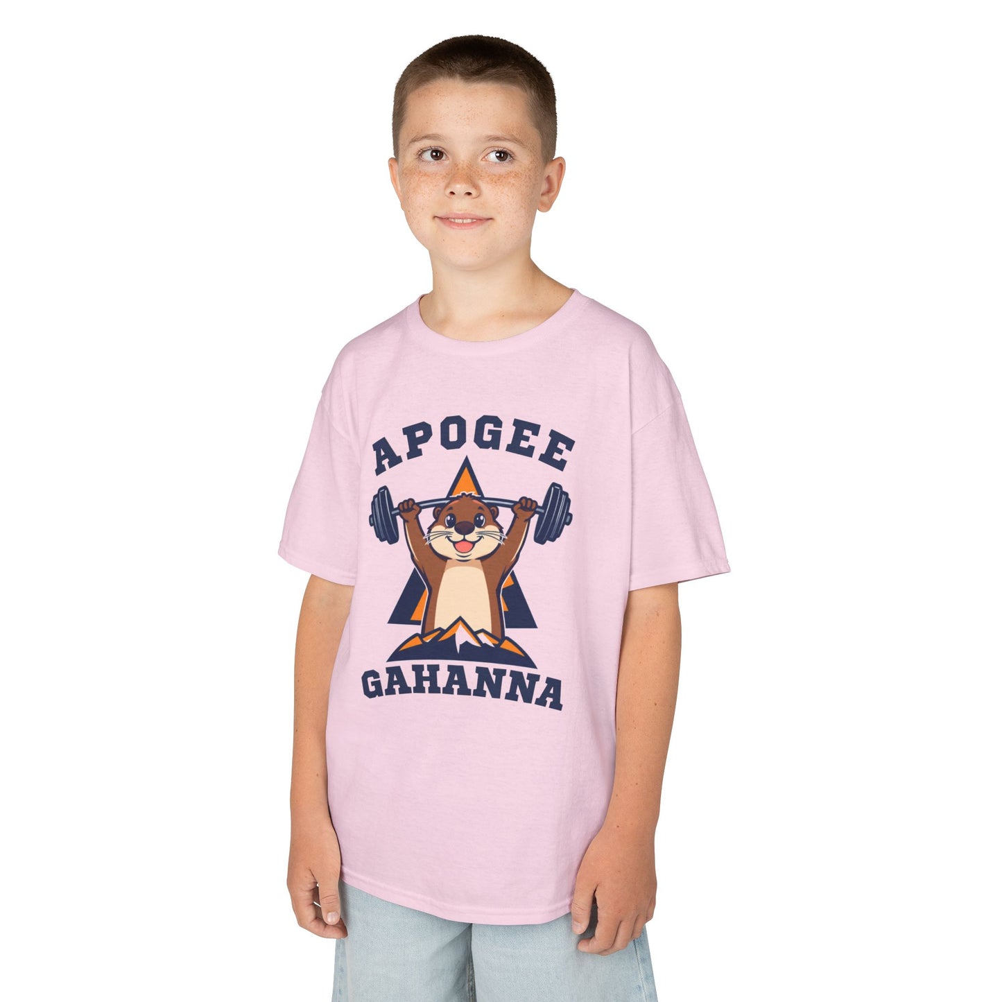 Kids Tee — Apogee Gahanna Weightlifting Mascot (Cute Otter Barbell)