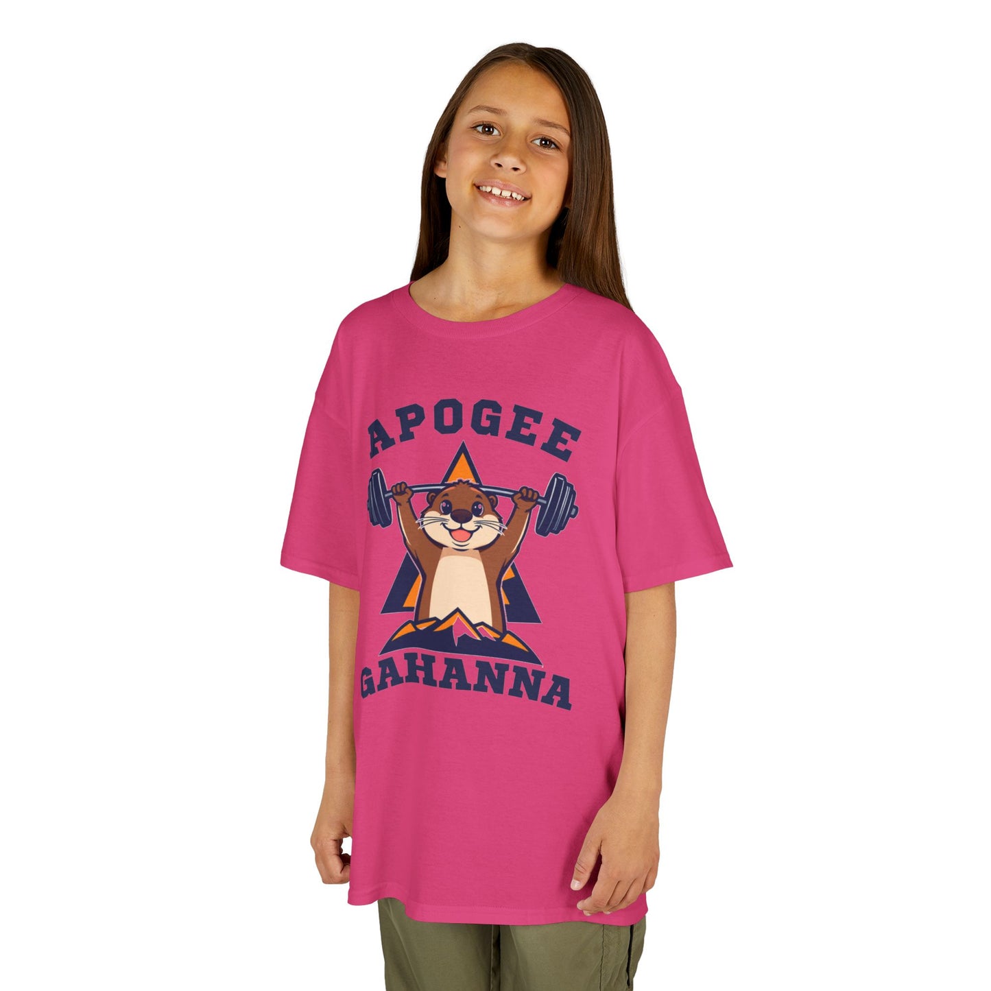 Kids Tee — Apogee Gahanna Weightlifting Mascot (Cute Otter Barbell)