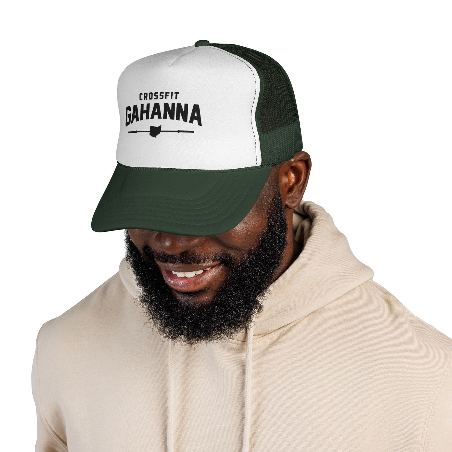 CrossFit Gahanna Trucker Cap — Mesh Fitness Hat with Barbell & Ohio Heart Logo