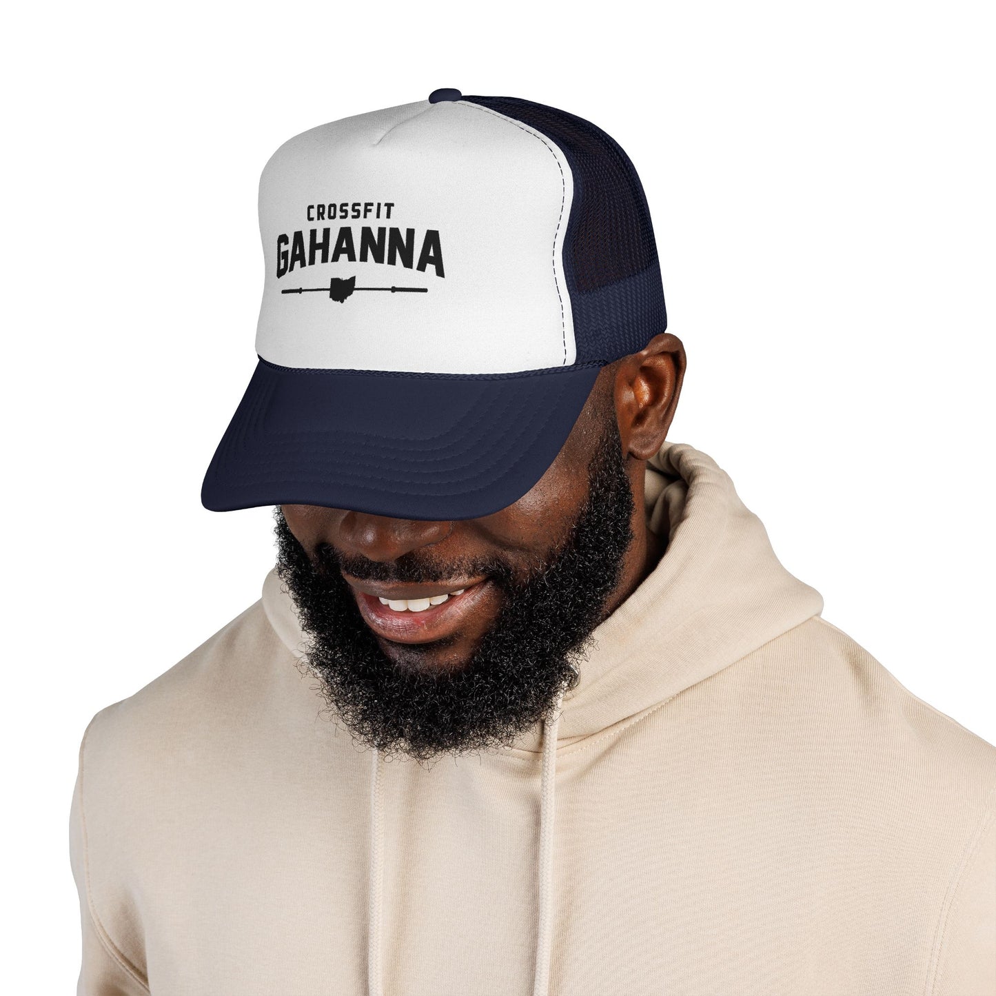 CrossFit Gahanna Trucker Cap — Mesh Fitness Hat with Barbell & Ohio Heart Logo