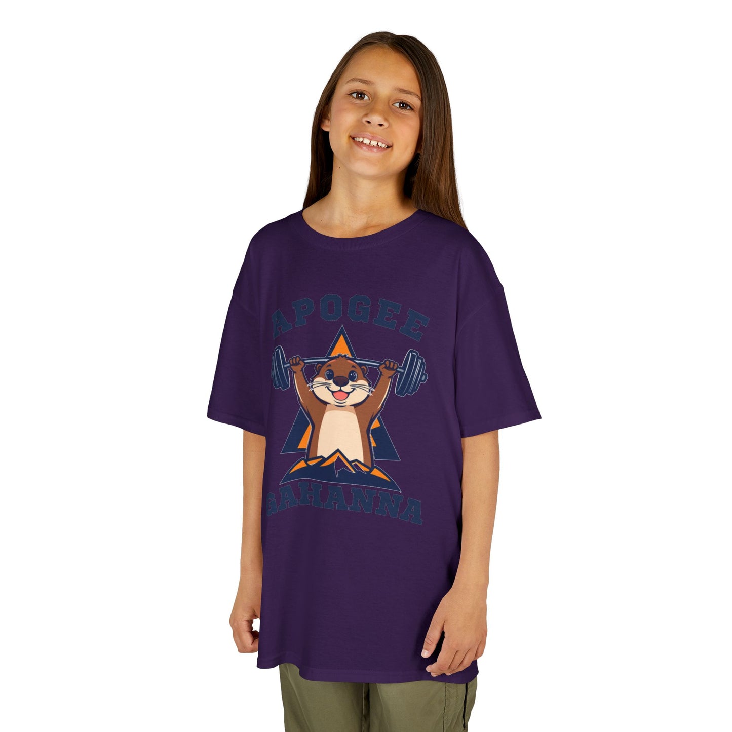Kids Tee — Apogee Gahanna Weightlifting Mascot (Cute Otter Barbell)