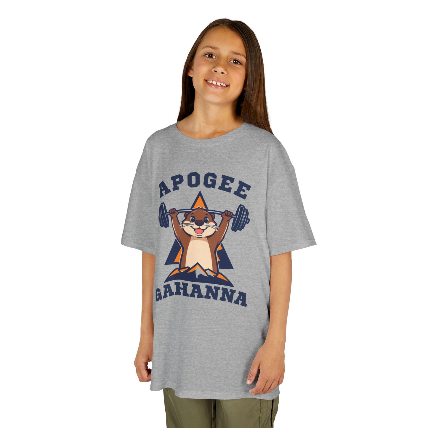 Kids Tee — Apogee Gahanna Weightlifting Mascot (Cute Otter Barbell)