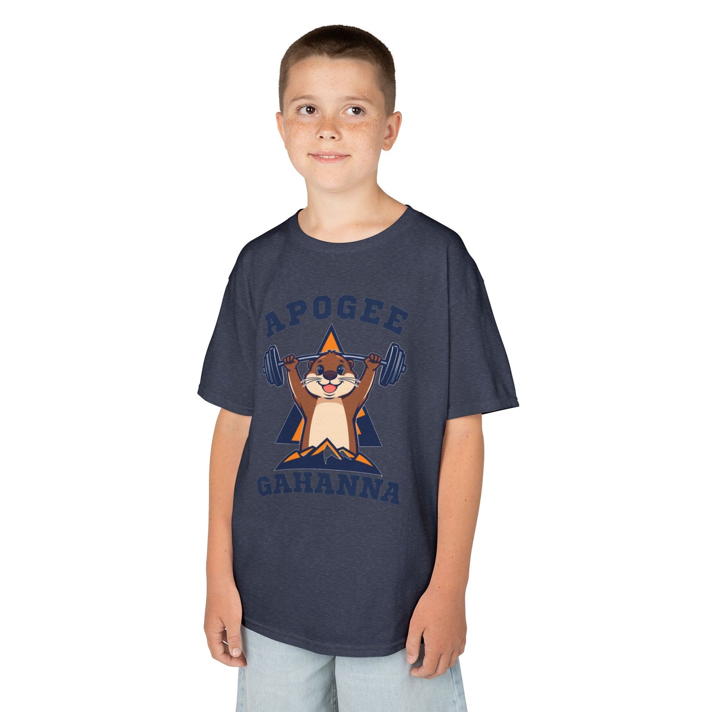 Kids Tee — Apogee Gahanna Weightlifting Mascot (Cute Otter Barbell)