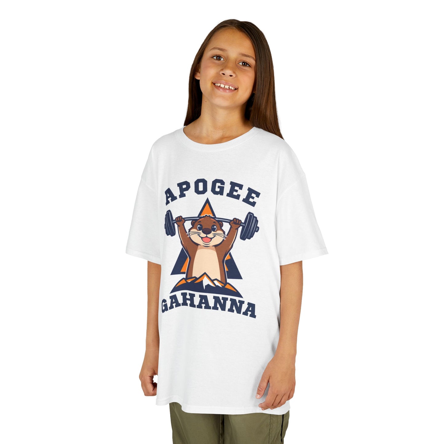 Kids Tee — Apogee Gahanna Weightlifting Mascot (Cute Otter Barbell)