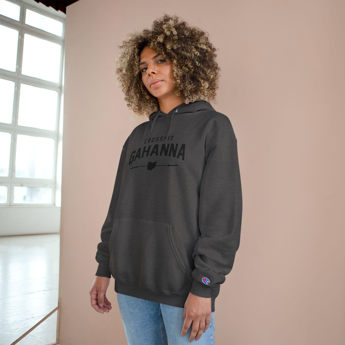 CrossFit Gahanna Champion Hoodie — White Gym Pullover with Ohio Logo