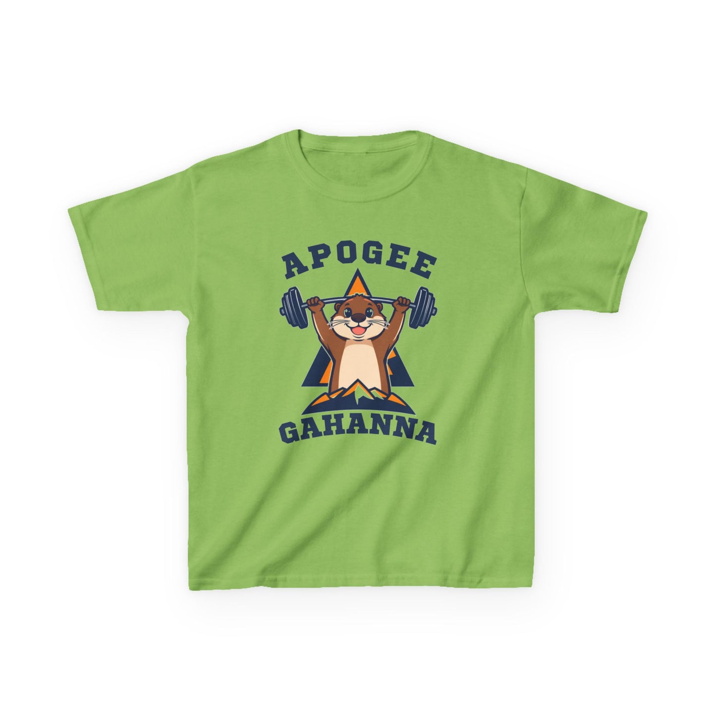 Kids Tee — Apogee Gahanna Weightlifting Mascot (Cute Otter Barbell)
