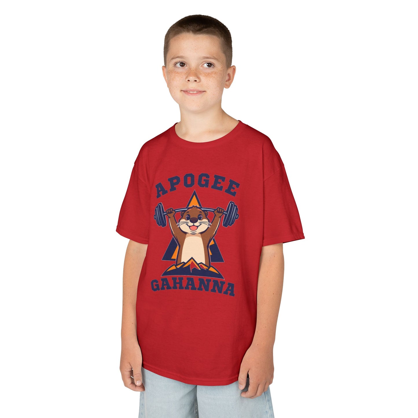 Kids Tee — Apogee Gahanna Weightlifting Mascot (Cute Otter Barbell)