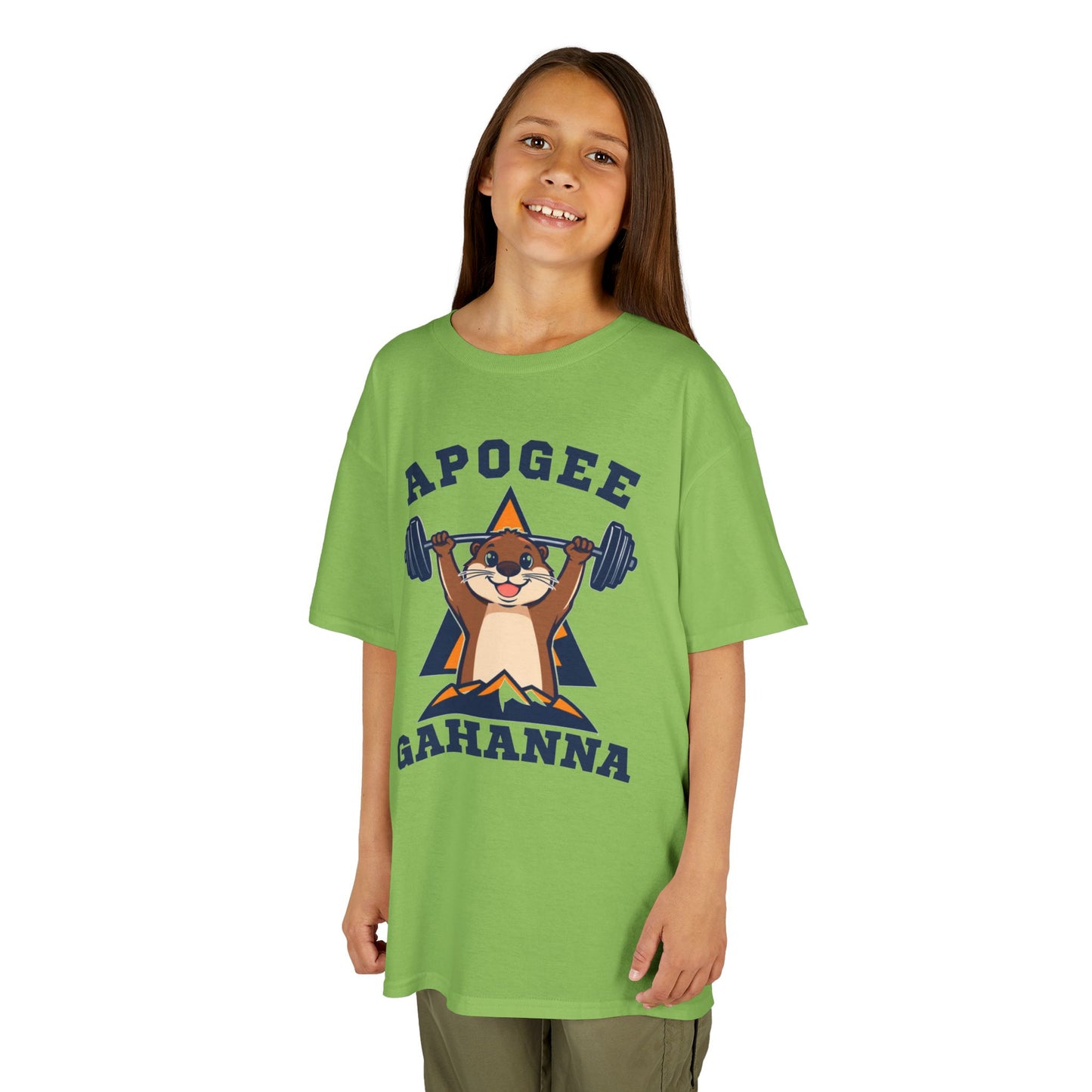 Kids Tee — Apogee Gahanna Weightlifting Mascot (Cute Otter Barbell)