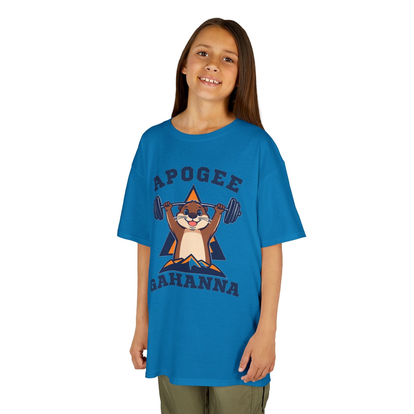 Kids Tee — Apogee Gahanna Weightlifting Mascot (Cute Otter Barbell)