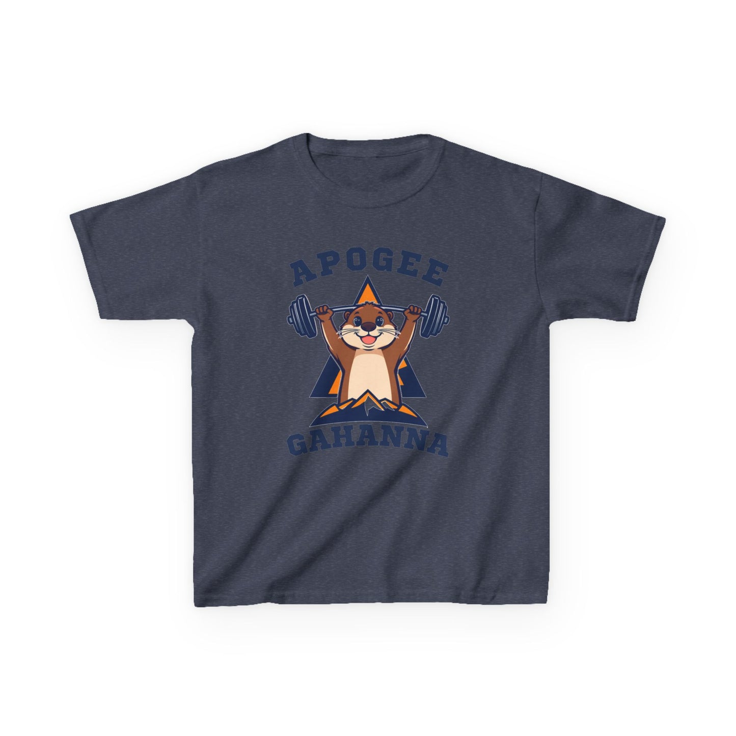 Kids Tee — Apogee Gahanna Weightlifting Mascot (Cute Otter Barbell)