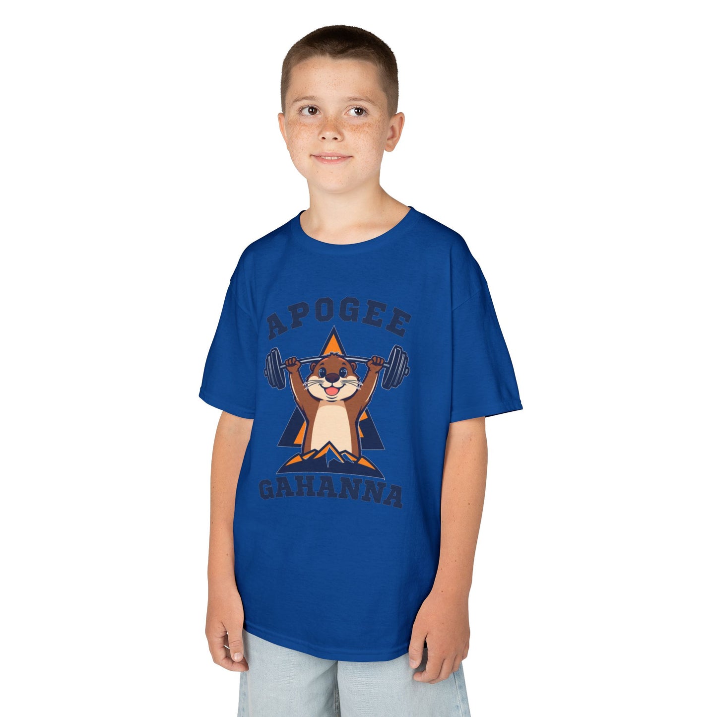 Kids Tee — Apogee Gahanna Weightlifting Mascot (Cute Otter Barbell)