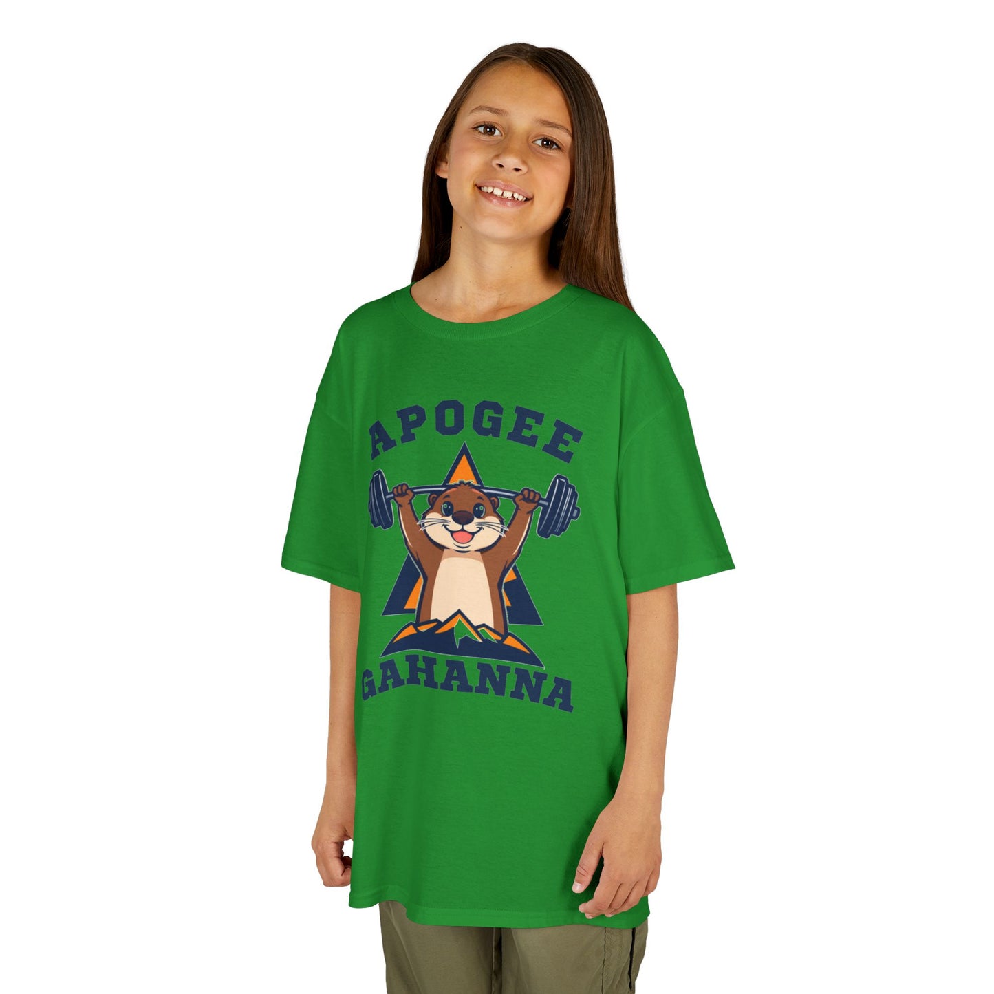 Kids Tee — Apogee Gahanna Weightlifting Mascot (Cute Otter Barbell)