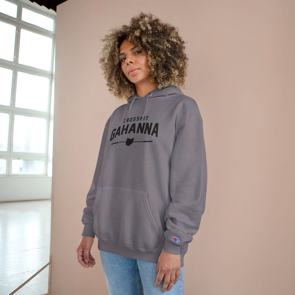 CrossFit Gahanna Champion Hoodie — White Gym Pullover with Ohio Logo