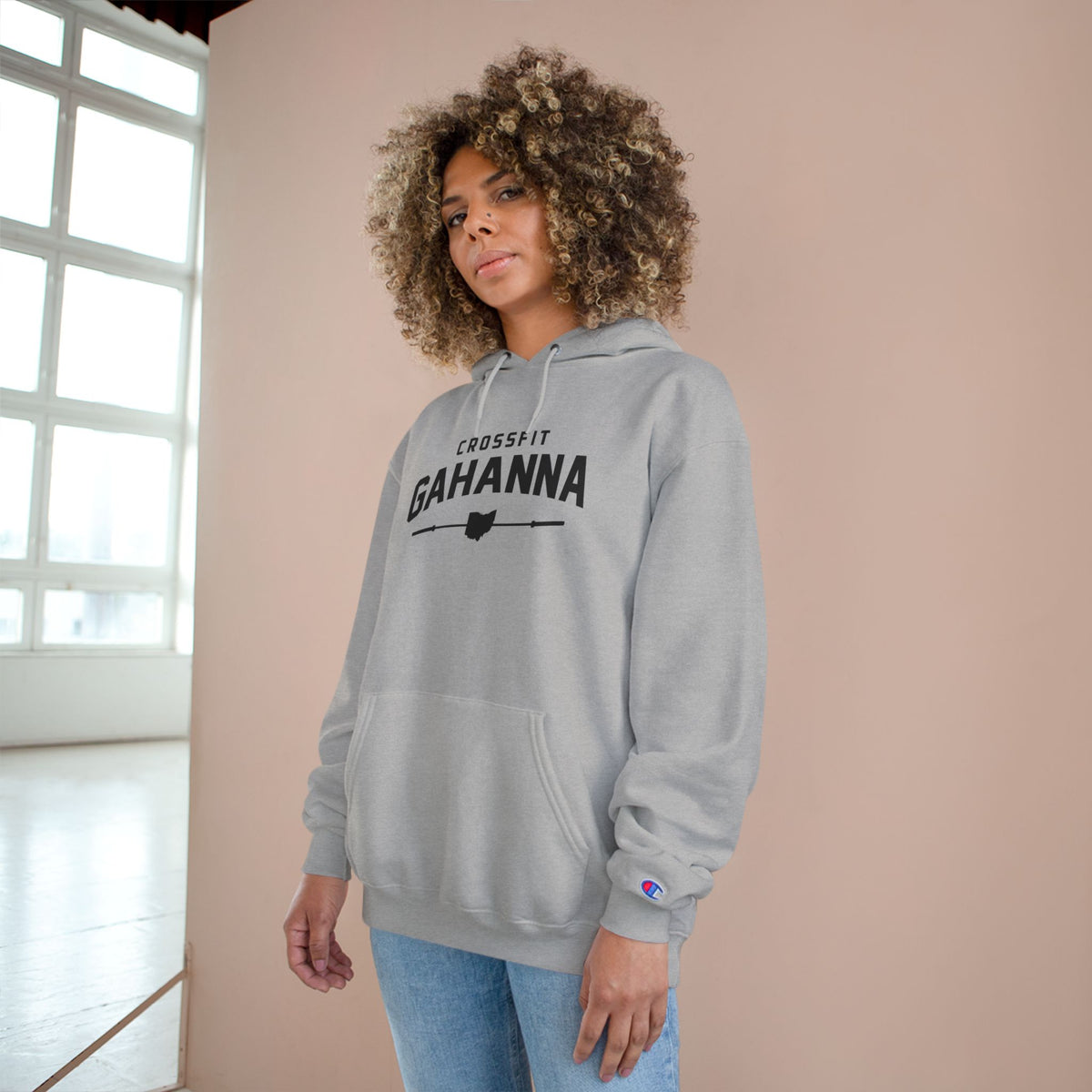 CrossFit Gahanna Champion Hoodie — White Gym Pullover with Ohio Logo