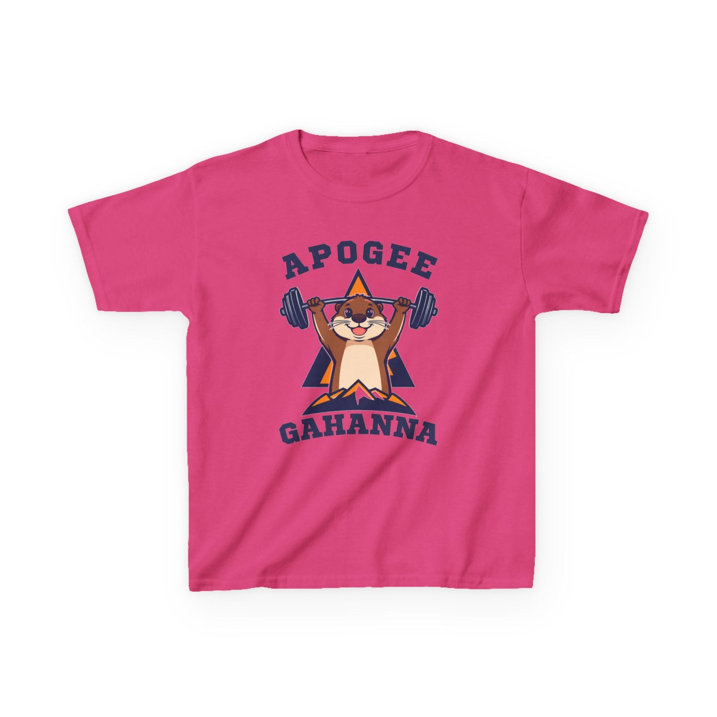 Kids Tee — Apogee Gahanna Weightlifting Mascot (Cute Otter Barbell)